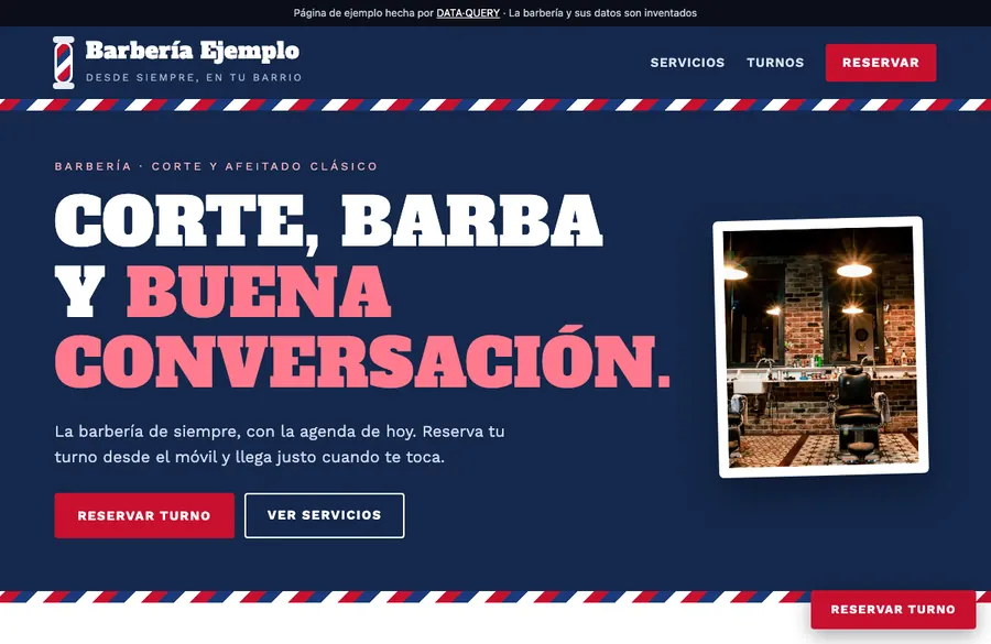 Screenshot of the demo website for a barbershop