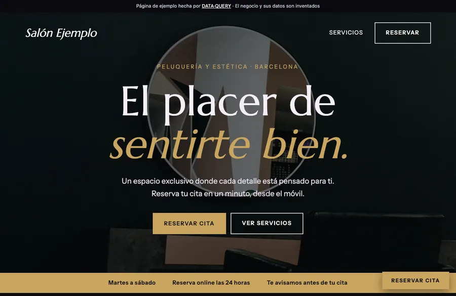 Screenshot of the demo website for a hair salon and beauty centre
