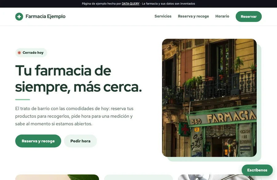 Screenshot of the demo website for a neighbourhood pharmacy