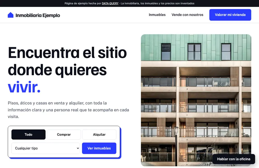 Screenshot of the demo website for a real estate agency