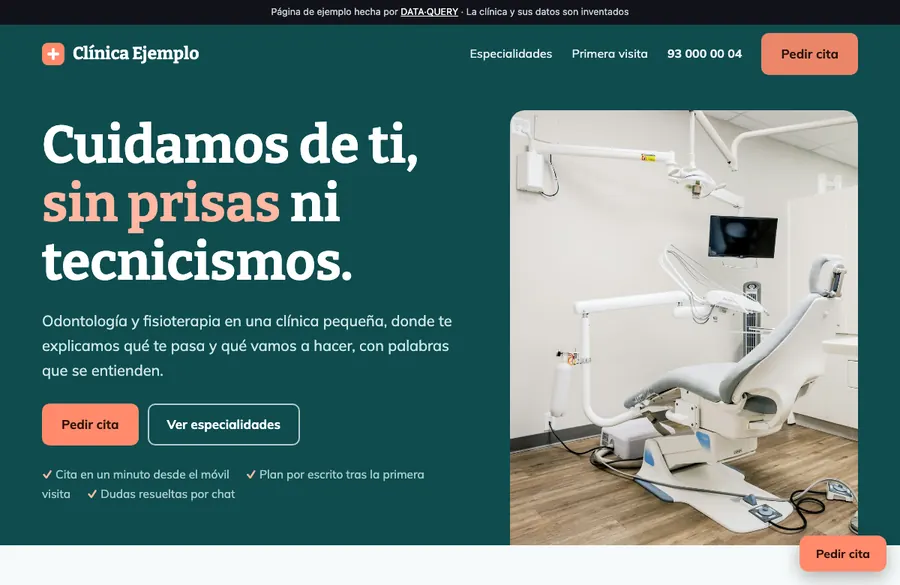 Screenshot of the demo website for a dental and physiotherapy clinic